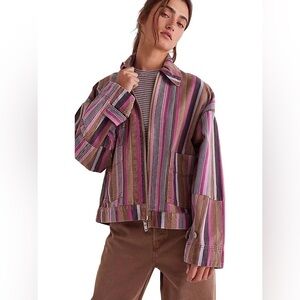 New Free People We The Free Sally Canvas Bomber Jacket Size Small 100% Cotton